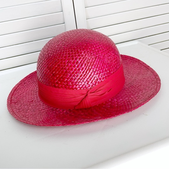 Vintage red straw derby hat - Picture 3 of 5